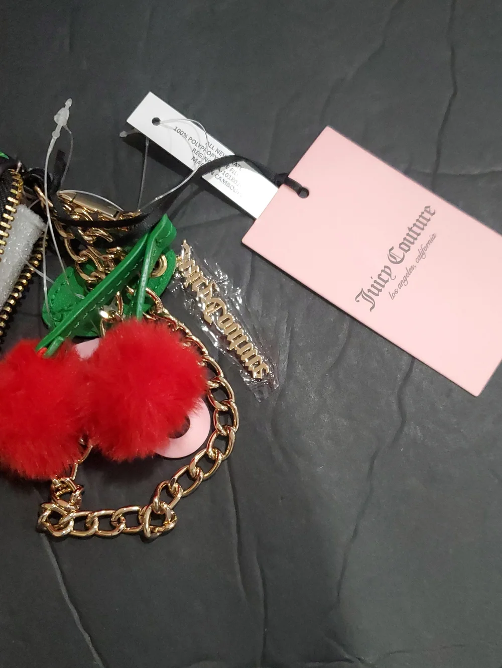 Juicy  Couture cherry girl black and red cherry print double zip wallet clutch